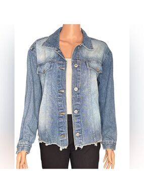 Love Tree Distressed Blue Jean Jacket Tiger Graphic Small